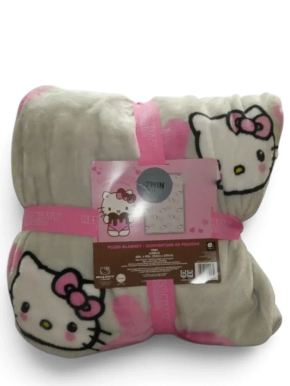 HELLO KITTY Blanket Soft Plush Fleece Twin Gray White Pink Super Soft NWT